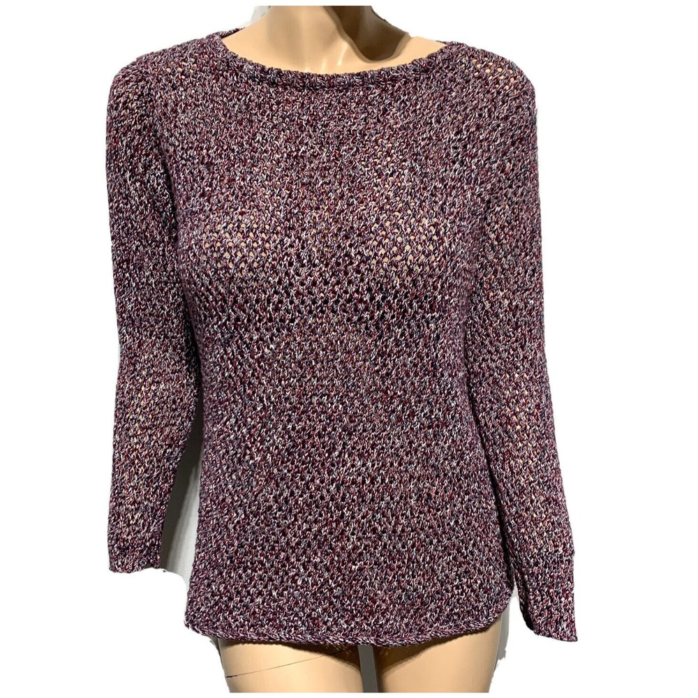 Lafayette 148 Pullover Sweater Open Weave Knit Top Cotton Marled Size S Small